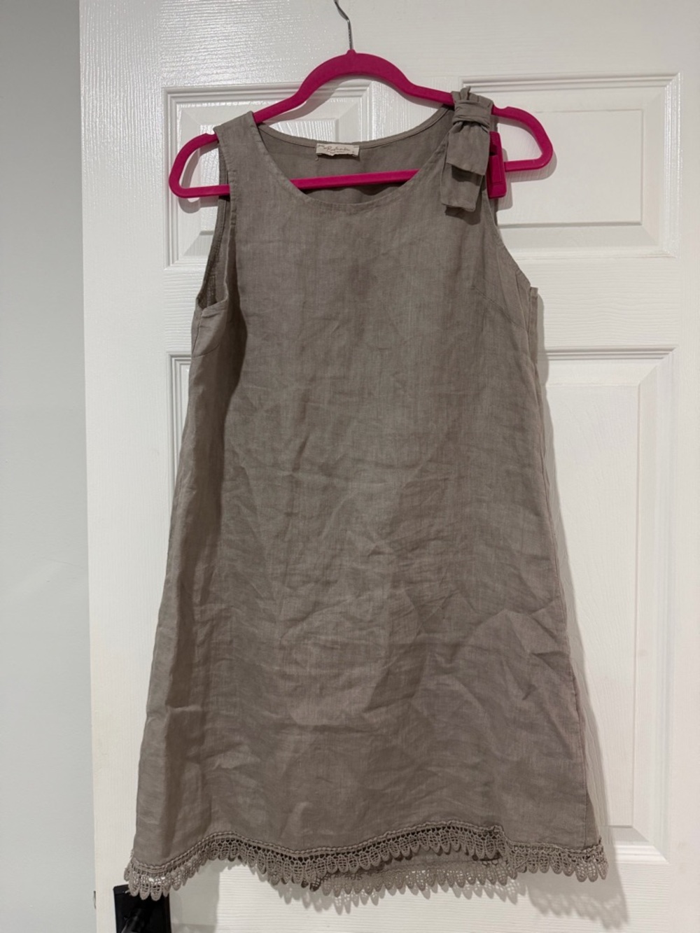 Bellambia Sleeveless Taupe Bow-Shoulder Mini Dress